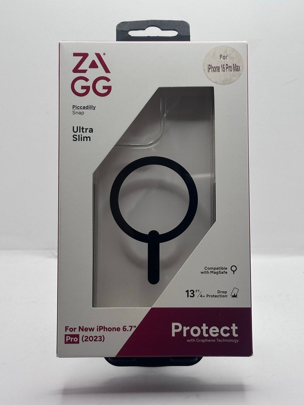 Zagg Piccadilly Snap Ultra Slim iPhone 15 Pro Max Clear/Black MagSafe Case NWT